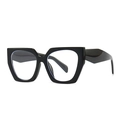 Modern retro square black thick frame glasses with anti-blue light clear lenses - Black