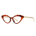 Modern retro cat-eye glasses with red tortoise frame and golden chain temples - C4 Tortoise