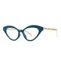 Modern cat-eye blue light blocking glasses with stylish gold chain metal temples - C3 Cyan