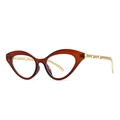 Retro cat eye blue light glasses with amber frame and gold chain temples - C2 Brown