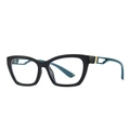 Occhiali moderni cat-eye anti-luce blu con montatura nera e ciano e cerniere dorate - Nero e Blu