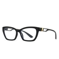 Modern cat-eye blue light blocking glasses in black with gold hollowed-out temples - Black