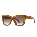 Retro Cat-Eye Sonnenbrille mit dickem Holzmaserung-Rahmen und braunem Verlauf - Gelb Grau Verlauf