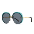 Oversized στρογγυλά γυαλιά ηλίου teal με χρυσούς κυματιστούς βραχίονες και διπλό φακό - Κυανό Μαύρο Γκρι
