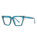 Fashionable teal translucent cat-eye glasses frame with elegant metal accents - Blue