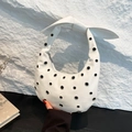 White crescent tote bag with silver rivets and bow-shaped handle in synthetic leather - White