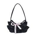 Elegante bolso de hombro plisado negro con lazo de satén rosa para un estilo moderno - Negro