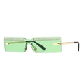 Narrow rectangular rimless sunglasses with light green lenses and diamond accents - Gold Green