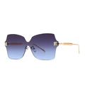Randloze oversized zonnebril met paars-blauwe gradiëntglazen en gouden metalen veren - Goud Gradiënt Blauw