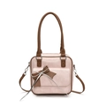 Borsa sottobraccio chic in patchwork rosa e marrone con fiocco decorativo e tracolla - Rosa