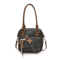 Borsa a spalla in tela grigio scuro con finiture in pelle marrone e fiocco argento - Nero Denim