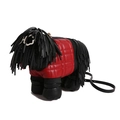Quilted red puppy crossbody bag with black leather fringes and golden hardware detail - Black Red