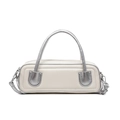 Borsa bowling minimalista bianco crema e argento con doppi manici e tracolla regolabile - Bianco Sporco