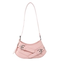 Pink crescent shoulder bag in premium leather with stylish silver buckles and cross straps - Pink