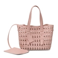 Pink laser-cut tote bag with cat charm and inner pouch for stylish daily commuting - Pink