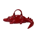 Unique red crocodile shaped handbag with embossed leather texture and top handles - Burgundy