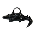 Unique 3D crocodile-shaped handbag in glossy black faux leather with golden hardware - Black