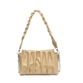 Chic beige pleated cloud handbag featuring a braided handle and silver metal chain detail - Yellow