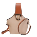 Bolso tipo cubo de cuero en beige y marrón con herrajes dorados premium - Caqui