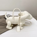 White dachshund-shaped creative dog bag with silver zipper and detachable shoulder strap - 37*5*10cm / White