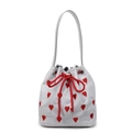 Borsa a secchiello glitter argento con cuori ricamati rossi e manico in corda - Argento