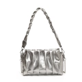 Silver metallic pleated cloud bag featuring woven shoulder strap and chain detail - Silver