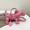 Pink dachshund shaped PU leather handbag with dual handles and long shoulder strap - 37*5*10cm / Pink