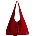 Versatile red large capacity cotton canvas hobo shoulder bag for women summer leisure - Red