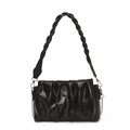 Chic black pleated cloud bag in glossy patent leather with woven and chain straps - Black