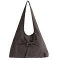 Dark gray casual canvas shoulder bag featuring two front pockets and woven logo detail - Gray