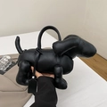 Quirky black dachshund dog shaped leather handbag with top handles and tag details - 37*5*10cm / Black