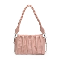 Chic pink pleated cloud bag with braided handle and silver chain strap for women - Pink