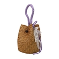 Borsa a secchiello in paglia intrecciata con manico in corda viola e accento in pizzo - Viola (Con Ciondolo)