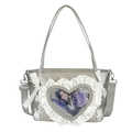 Silver Ita bag with heart-shaped window, white ruffles, and adjustable shoulder strap - Silver Gray