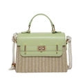 Woven straw handbag in light green with metal lock and cotton rope shoulder strap - Green