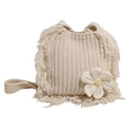 Handmade crochet crossbody bag in cream white with fringe and 3D flower detail - White