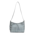 Lichtblauwe denim schoudertas met glinsterende strassteentjes en zilveren M-hanger - Blauw
