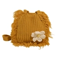 Handmade ginger yellow crochet bag with long fringe and white knit daisy flower detail - Yellow
