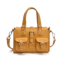 Retro yellow pebbled leather handbag with double front pockets and silver studs - Yellow