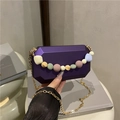 Purple geometric acrylic box bag with rainbow beaded strap and gold chain - Purple