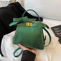 Sac à main strass vert émeraude avec fermoir doré et bandoulière en cuir réglable - Vert