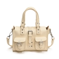 Chic cream leather handbag with buckle pockets and荔枝 grain texture in motor style - Off White