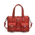 Red lychee grain leather biker handbag with silver rivets and buckled pockets - Red