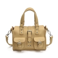 Beige lychee leather handbag featuring functional front buckled pockets and silver hardware - Khaki