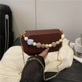 Octagonal burgundy matte hard shell box bag with colorful beaded accent and gold chain - Brown