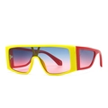 Modern flat top oversized sunglasses with yellow frame and red temples featuring gradient lenses - Yellow Blue Pink