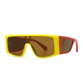 Retro flat top square sunglasses with oversized red and yellow contrast frame design - Yellow Tan