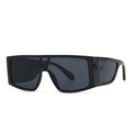 Modern flat top oversized square sunglasses in glossy black with V-bridge detail - Black