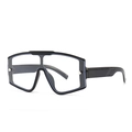 Retro übergroße Sonnenbrille mit flacher Oberseite, schwarzem Rahmen und klaren Gläsern - Schwarz Transparent