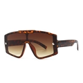 Retro Oversize-Schild-Sonnenbrille mit Schildpatt-Rahmen und braunen Verlaufsgläsern - C5 Leopard Doppel Tee